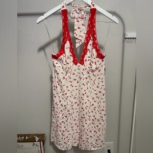 NWT White Slip Dress with Red Lace Trim and Chili Pepper Print